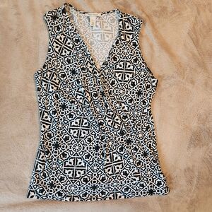White House Black Market Black and White Wrap Tank Top